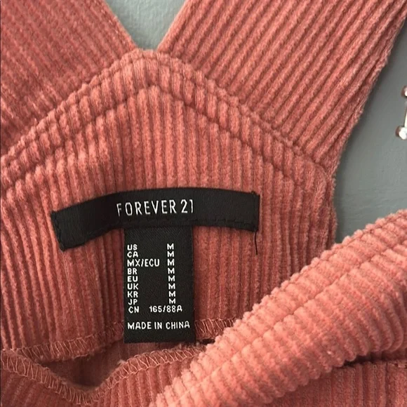 Forever 21 Pink Corduroy Overall Dress size medium - Picture 2 of 3
